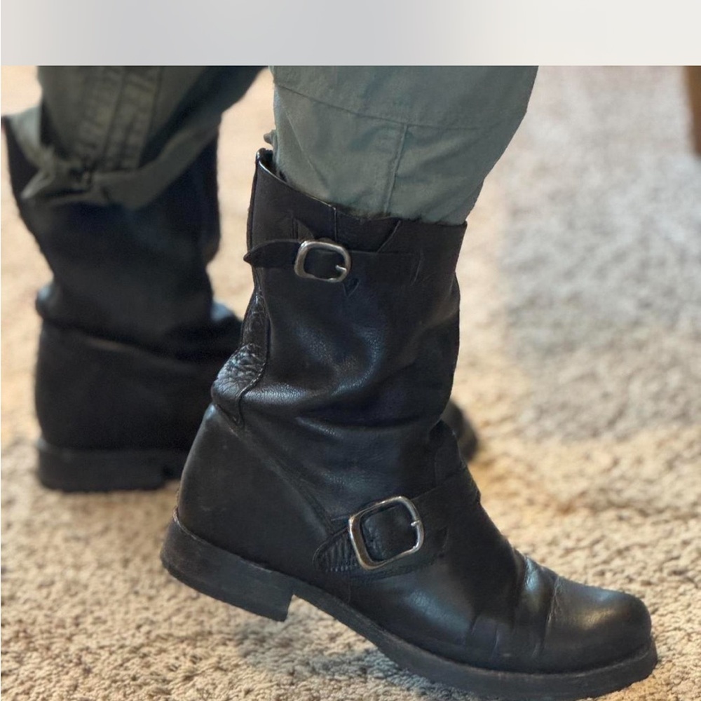 Frye Black Leather Buckle Boots Size 8.5